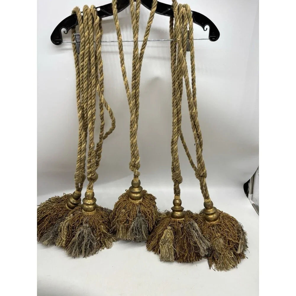 5 Large 8” Pouf Tassel Curtain Tie Back Upholstery Trim Beige Brown Taupe